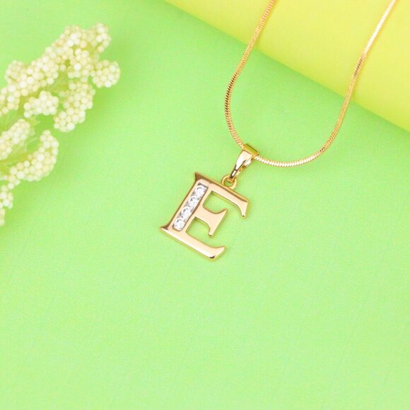 "Rose Gold Letter E Pendant with Crystals – 18K Gold Plated Charm, XPPT1354 - Picture 3 of 13